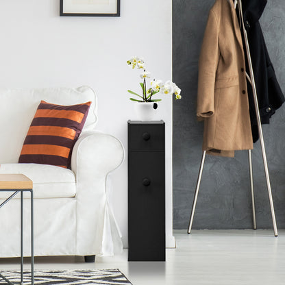 Freestanding  Slim Bathroom Storage Cabinet with Slide-out Drawers for Small/ Narrow Bathroom-Black