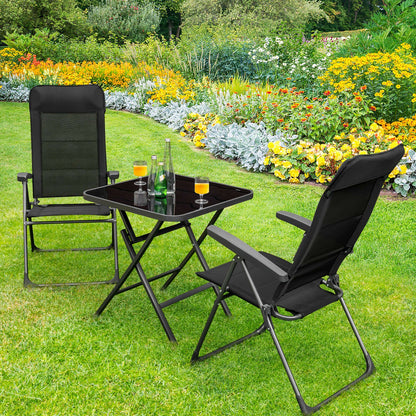 Breathable nylon fabric and widened seats provide comfortable support during camping, sunbathing, and patio dining