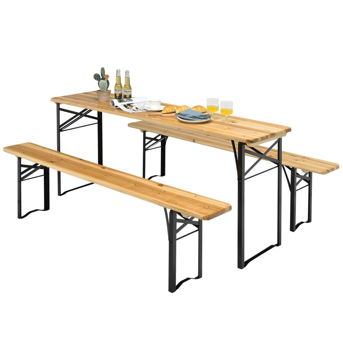 3 Pieces Outdoor Folding Picnic Table Bench Set