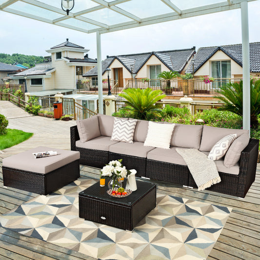 Costway 6 PCS Outdoor Lounge Setting Furniture Rattan Patio Wicker Sofa Set Garden