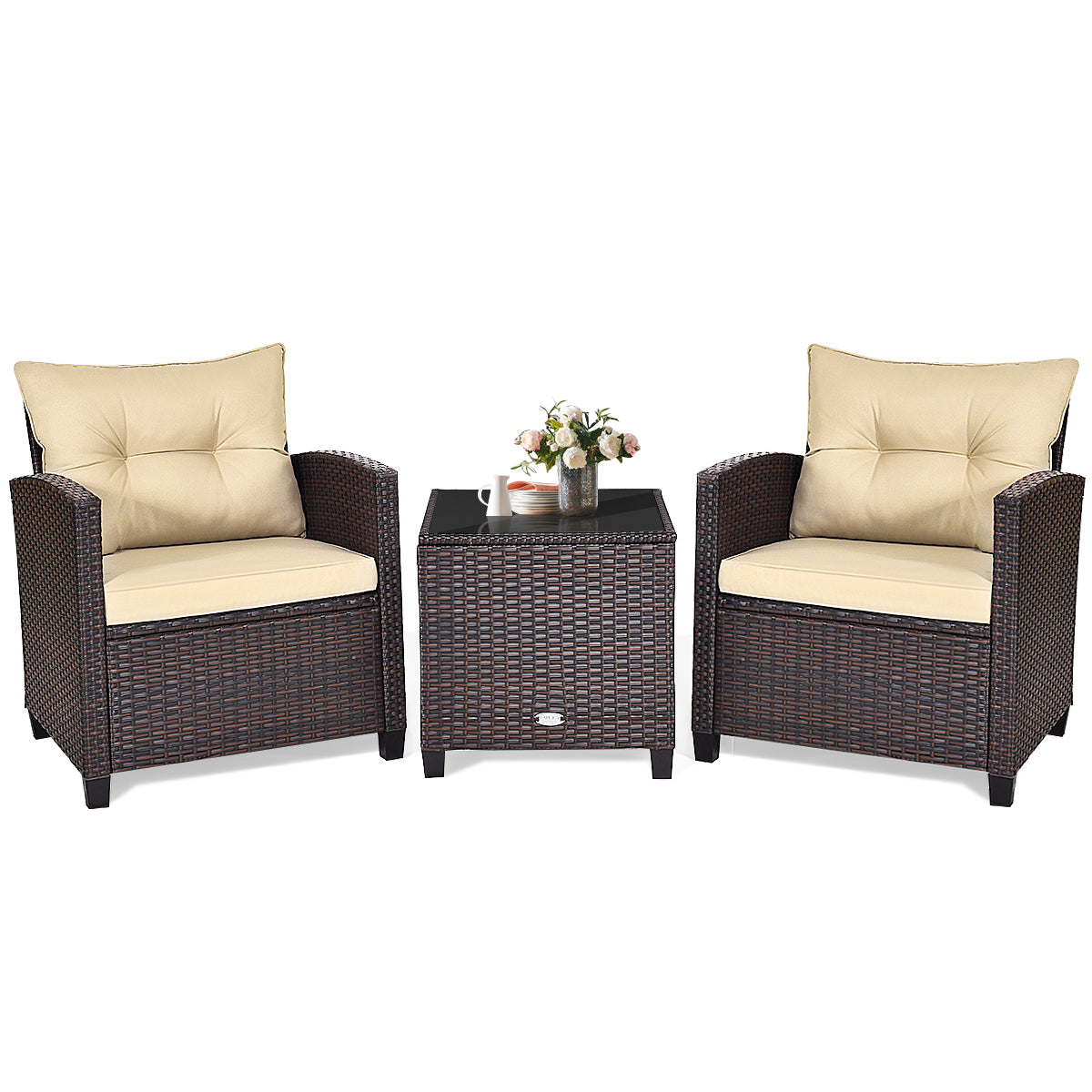 Costway 3 Pieces Wicker Sofa Set with Washable Cushion for Patio