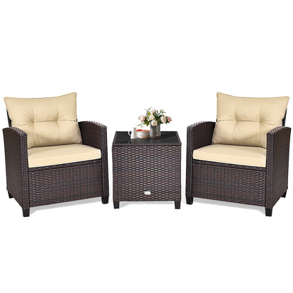 Costway 3 Pieces Wicker Sofa Set with Washable Cushion for Patio