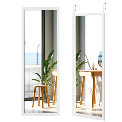 Costway Wall Mounted Dressing Mirror with Hanging Hooks for Bedroom White