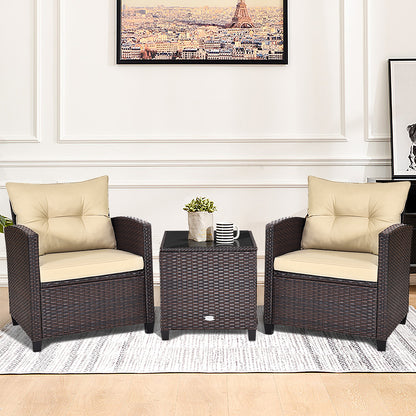 Costway 3 Pieces Wicker Sofa Set with Washable Cushion for Patio