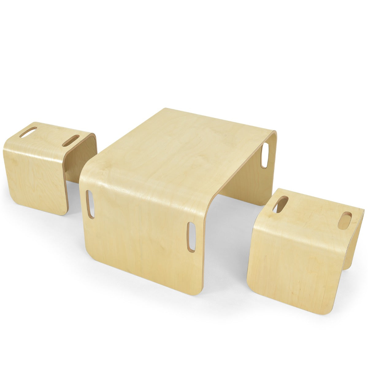 Kids Table and Chair Set with Storage Shelves-Natural
