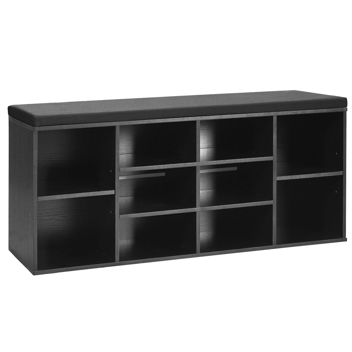 10-Cube Shoe Bench with Padded Cushions and Adjustable Shelves-Grey