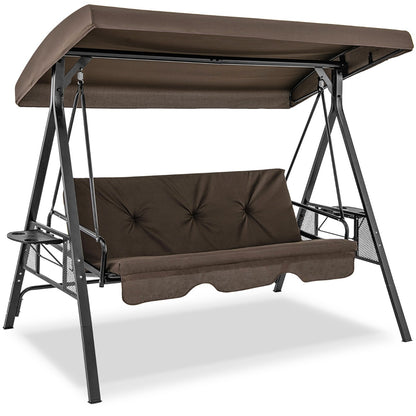 2-in-1 Patio Convertible Swing Chair to Flat Bed-Brown