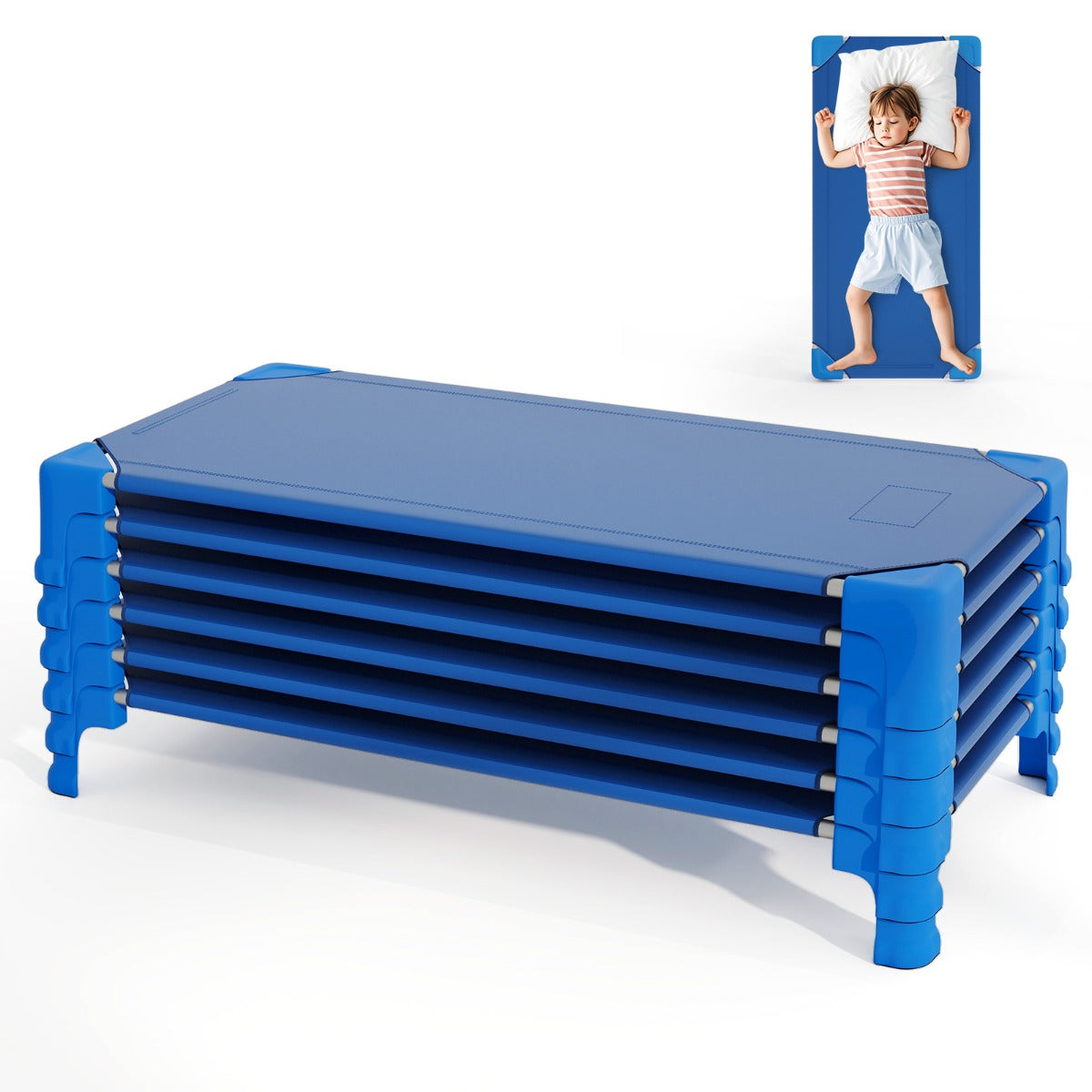 6 Pack Stackable Children’s Nap Time Cots with Metal Frame and Oxford Cloth-Blue