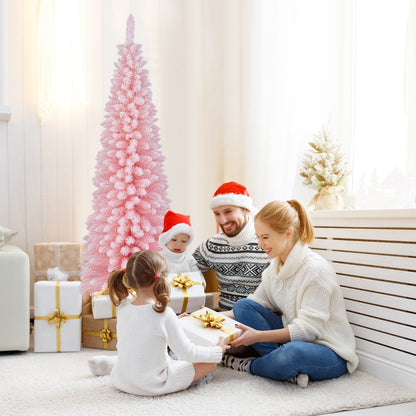 1.5/1.8M Pink Slim Christmas Tree with Thick Snow Flocking and 328/460 Tips