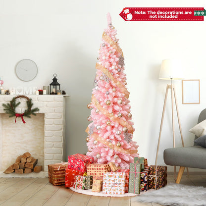 1.5/1.8M Pink Slim Christmas Tree with Thick Snow Flocking and 328/460 Tips