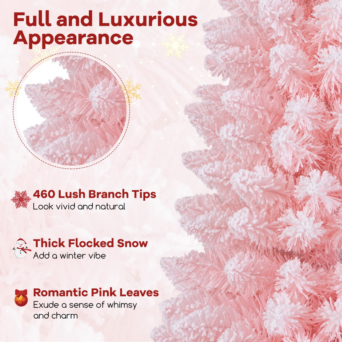 1.5/1.8M Pink Slim Christmas Tree with Thick Snow Flocking and 328/460 Tips