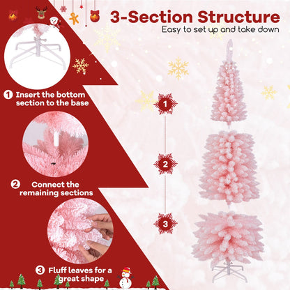 1.5/1.8M Pink Slim Christmas Tree with Thick Snow Flocking and 328/460 Tips
