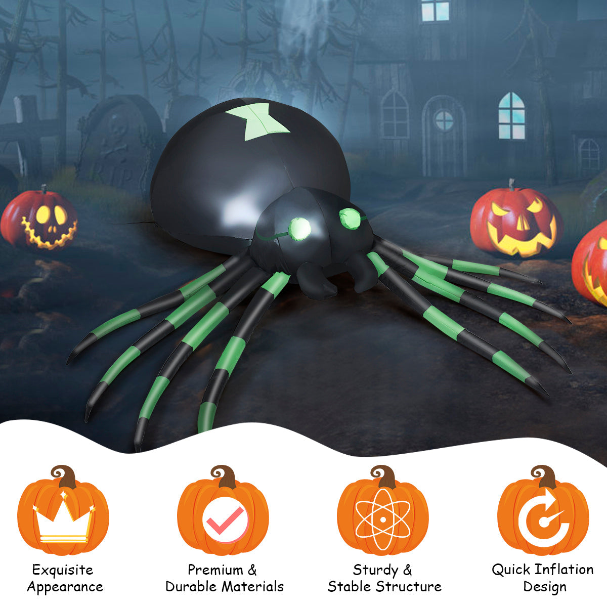 1.8M LED-Lit Halloween Inflatable Spider for Indoor/Outdoor Decor