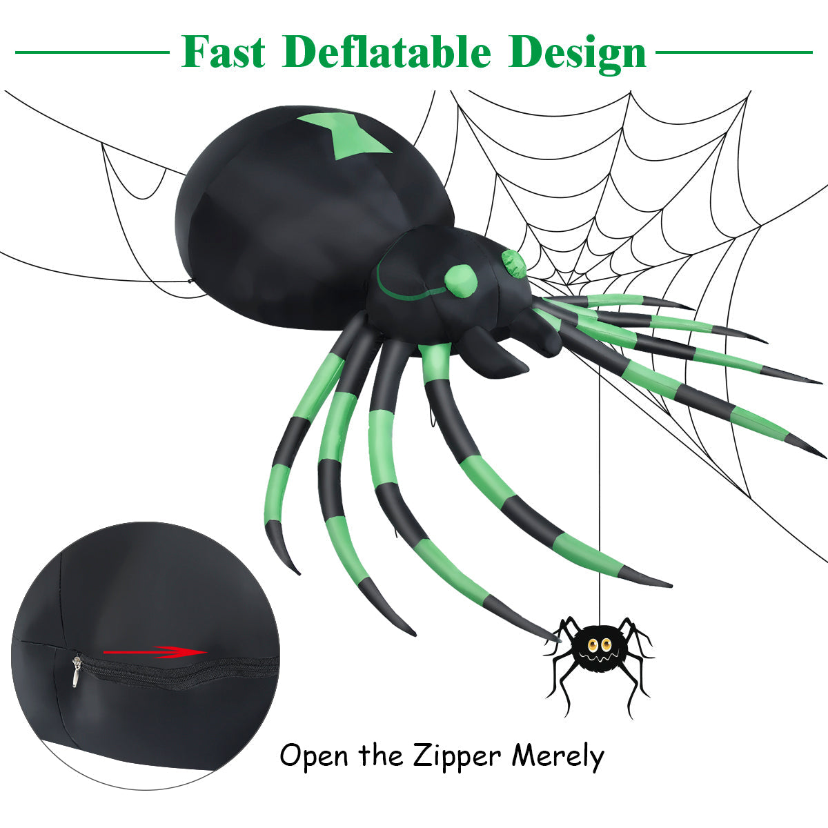 1.8M LED-Lit Halloween Inflatable Spider for Indoor/Outdoor Decor