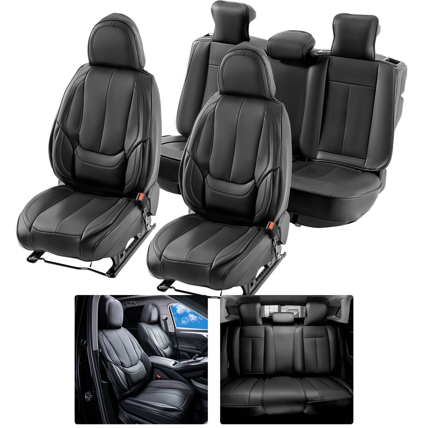 Seat Covers, Universal Car Seat Covers Full Set Seats, Front and Rear Seat, 13pcs Faux Leather Seat Cover for Most Car SUV Truck