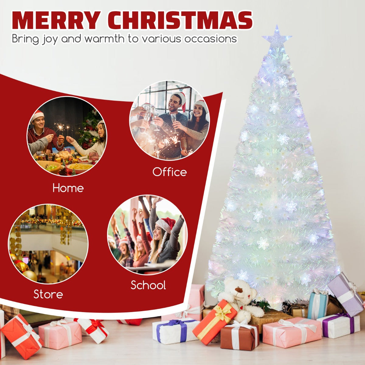1.8M Fiber Optic Christmas Tree with Lights and Iridescent Leaves