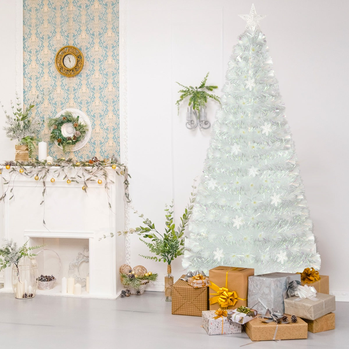 1.8M Fiber Optic Christmas Tree with Lights and Iridescent Leaves