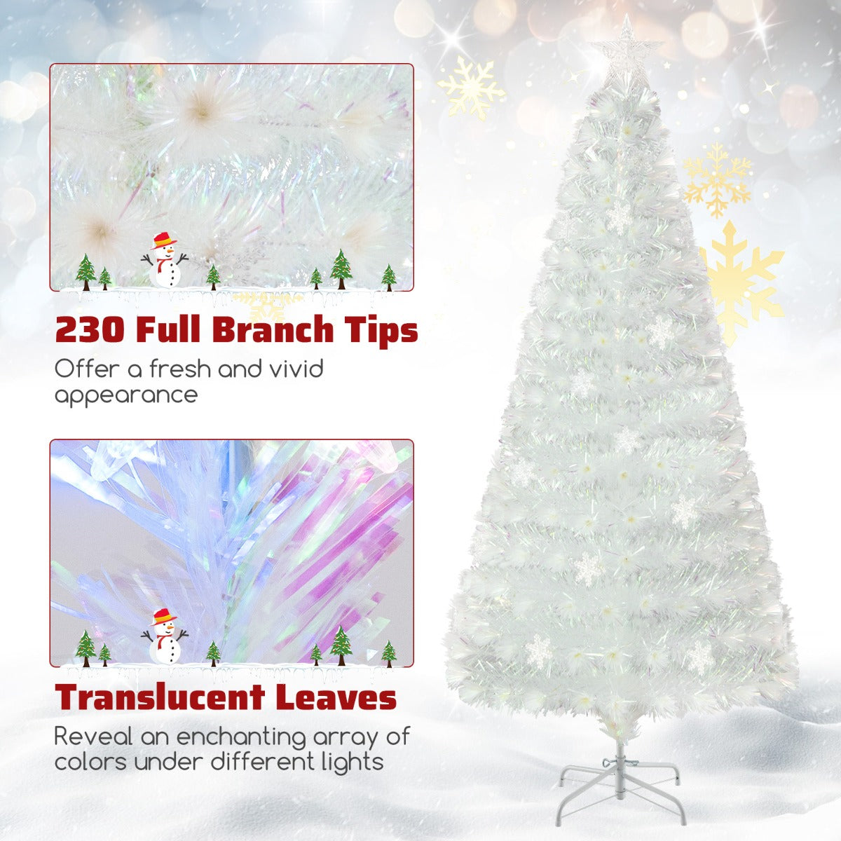 1.8M Fiber Optic Christmas Tree with Lights and Iridescent Leaves