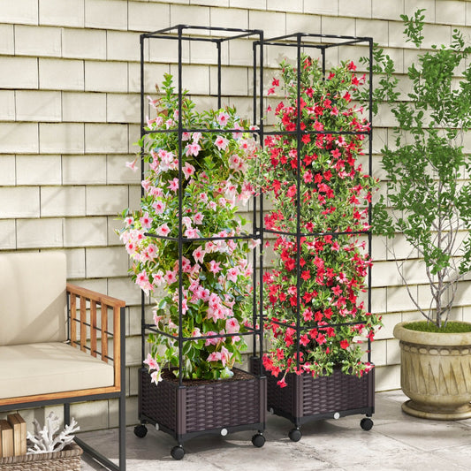 Costway 1.7M Raised Garden Bed with Planter Box and Trellis with Adjustable Height