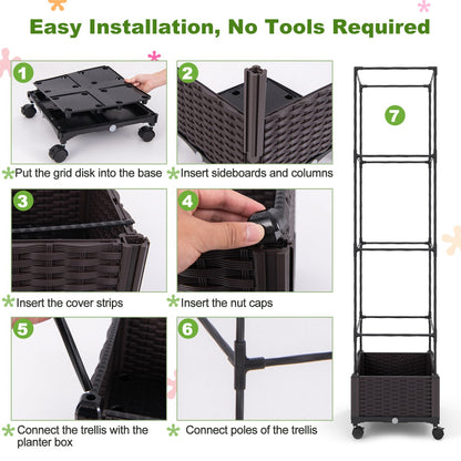 Costway 1.7M Raised Garden Bed with Planter Box and Trellis with Adjustable Height