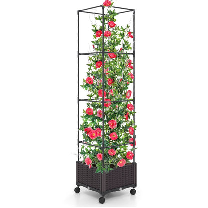 Costway 1.7M Raised Garden Bed with Planter Box and Trellis with Adjustable Height
