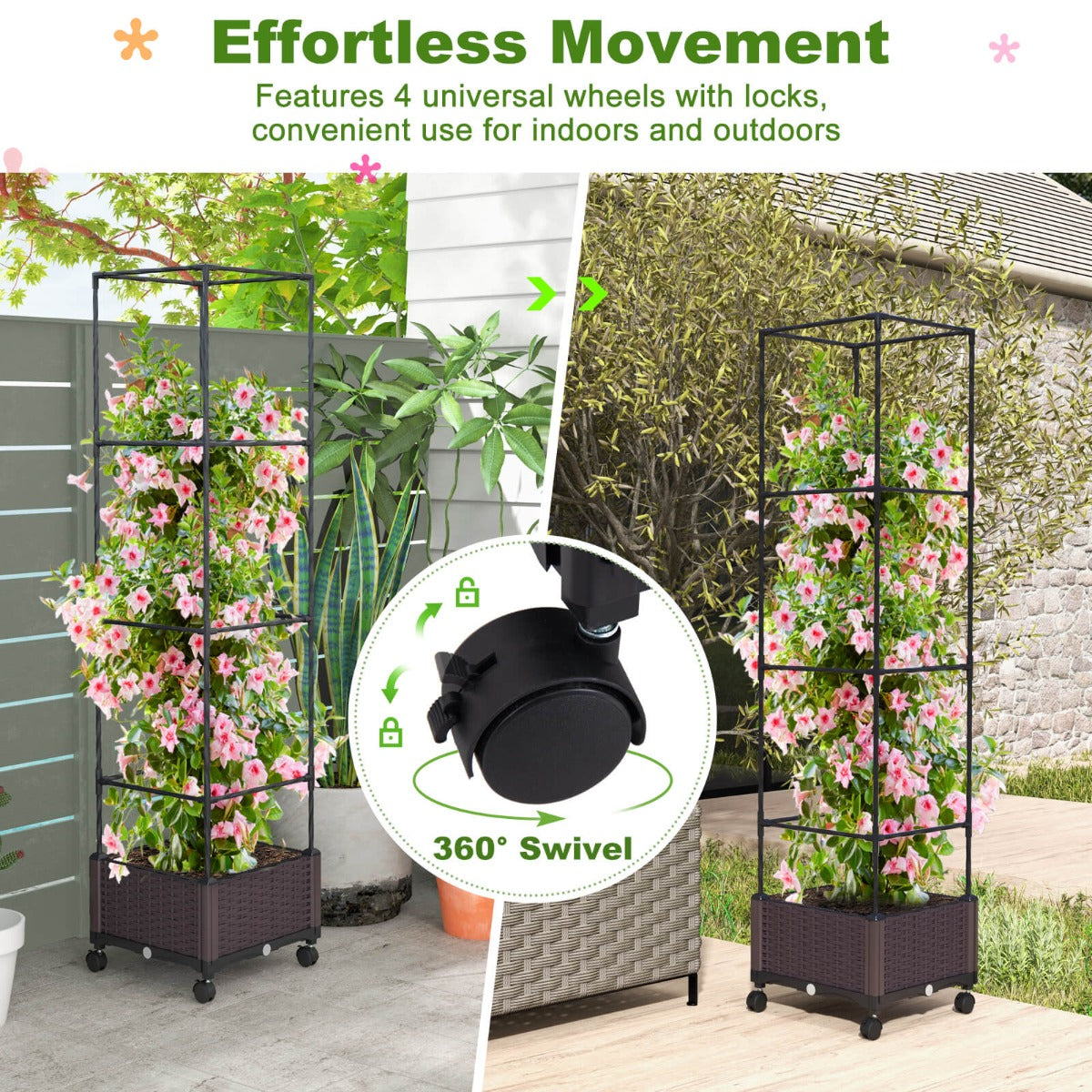 Costway 1.7M Raised Garden Bed with Planter Box and Trellis with Adjustable Height