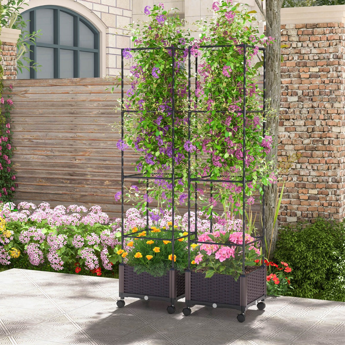 Costway 1.7M Raised Garden Bed with Planter Box and Trellis with Adjustable Height