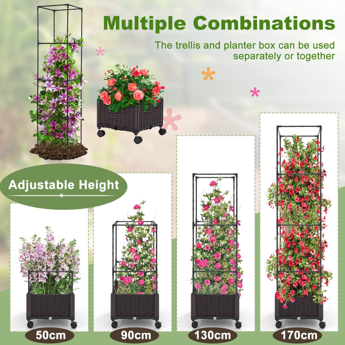 Costway 1.7M Raised Garden Bed with Planter Box and Trellis with Adjustable Height
