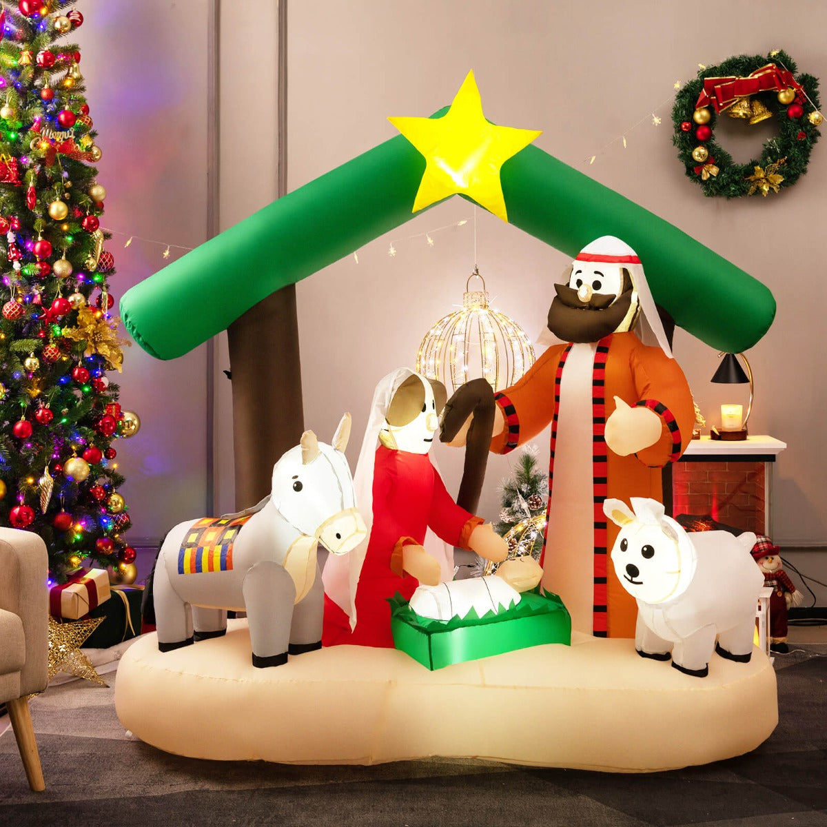1.8 m Christmas Nativity Inflatable with LED Lights & Air Blower for Outdoors