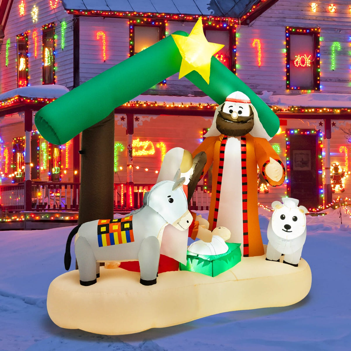 1.8 m Christmas Nativity Inflatable with LED Lights & Air Blower for Outdoors