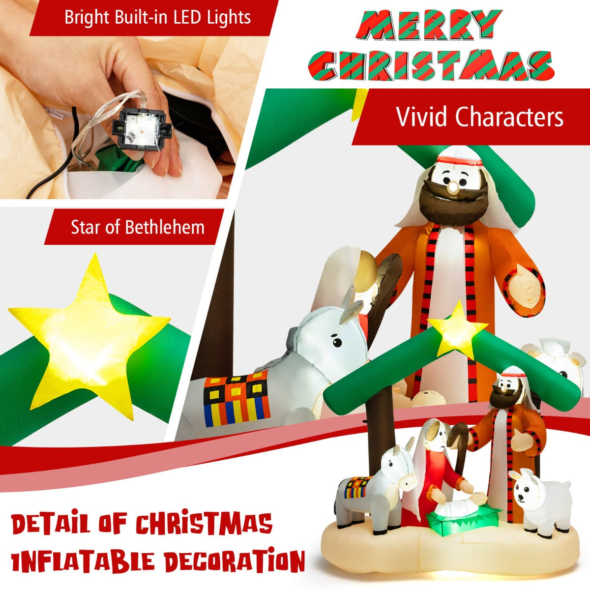 1.8 m Christmas Nativity Inflatable with LED Lights & Air Blower for Outdoors