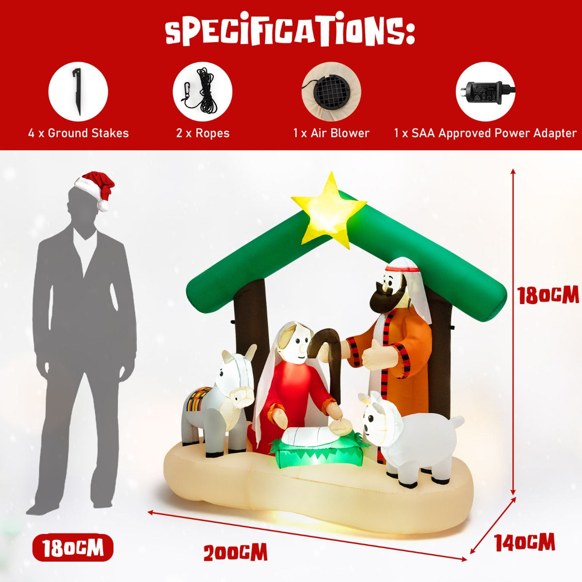 1.8 m Christmas Nativity Inflatable with LED Lights & Air Blower for Outdoors