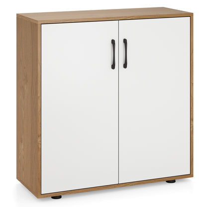 2-Door Storage Cabinet with 5-Postition Adjustable Shelf for Entryway-Natural