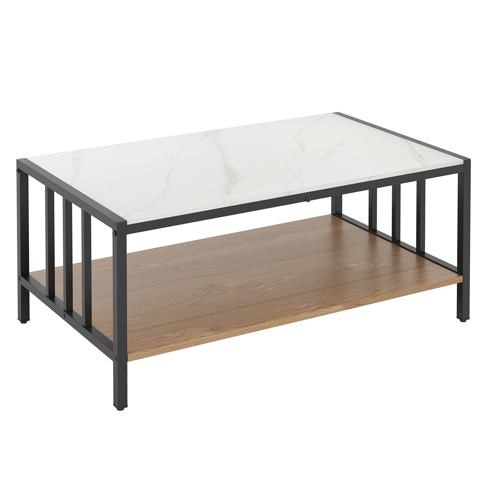 2-Tier Coffee Table Rectangular Center Table with Sintered Stone Tabletop-White