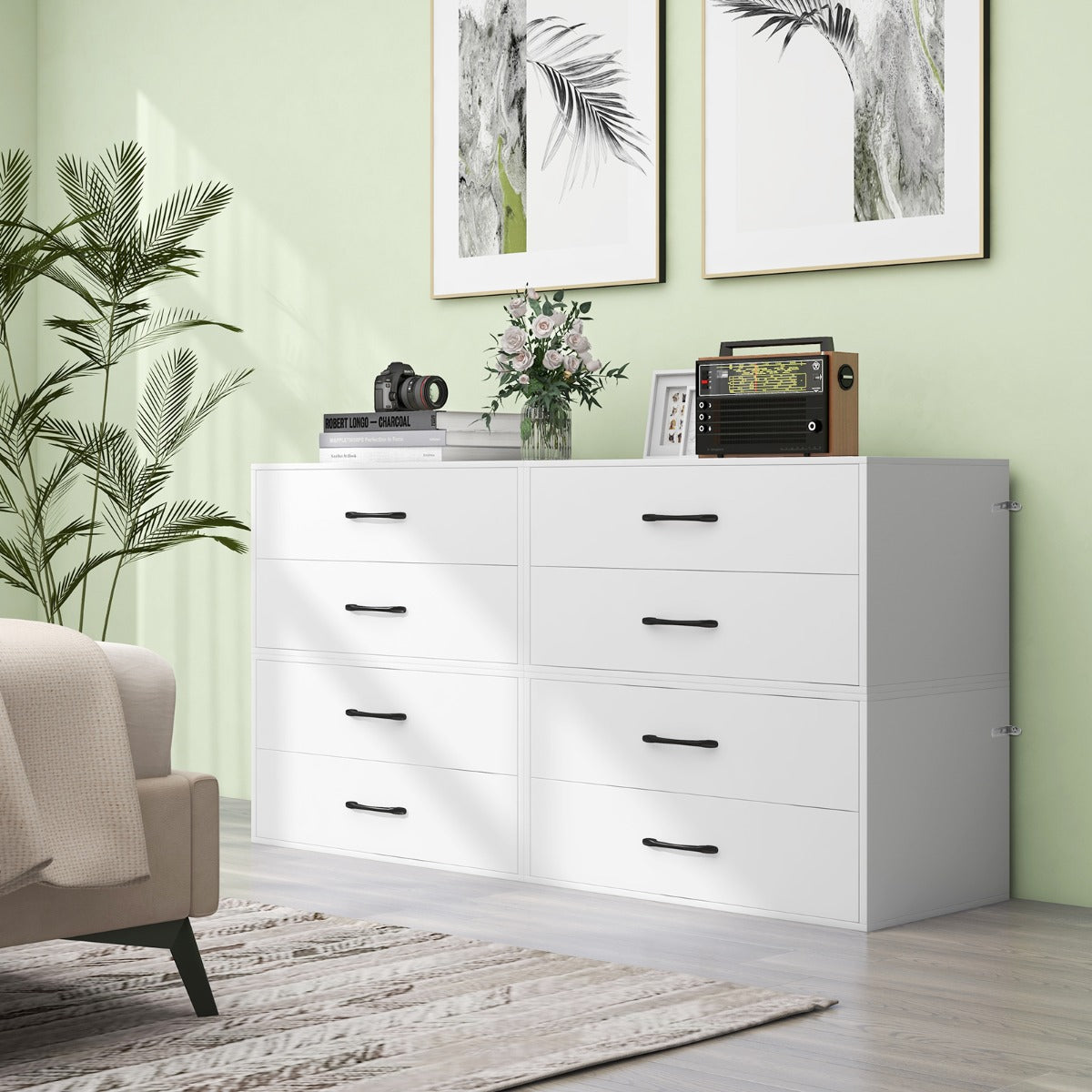 2-Drawer Stackable Storage Organizer with Anti-Topping Kits-White