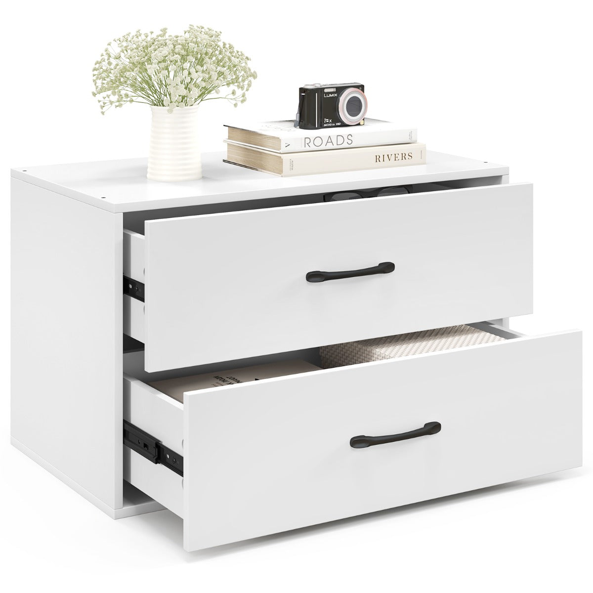 2-Drawer Stackable Storage Organizer with Anti-Topping Kits-White