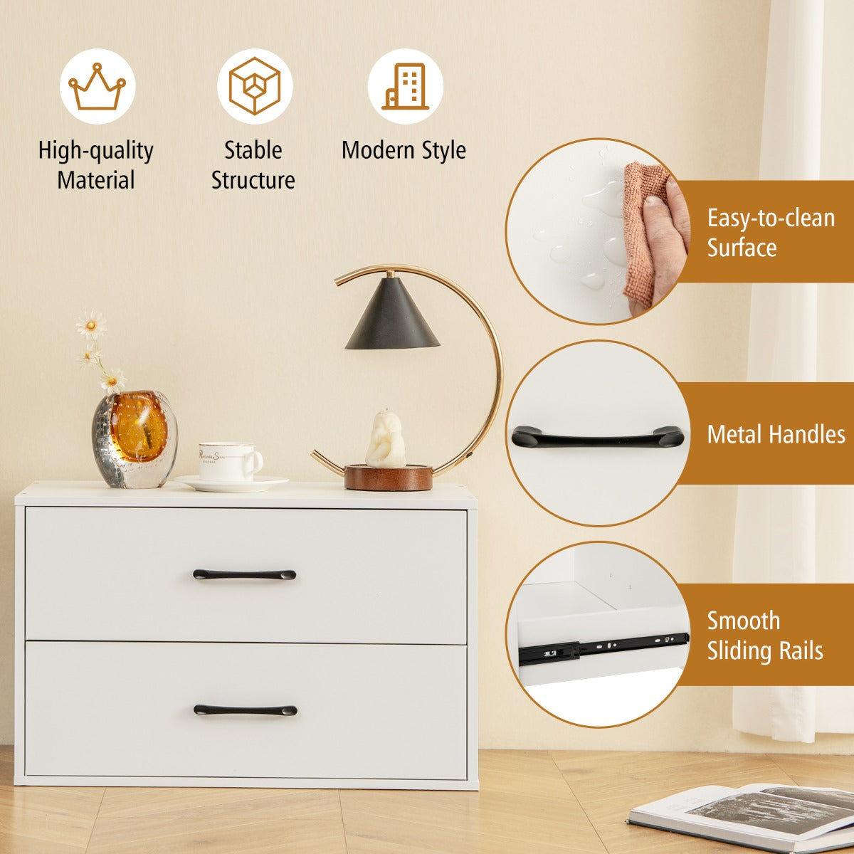 2-Drawer Stackable Storage Organizer with Anti-Topping Kits-White