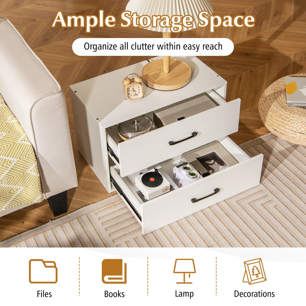 2-Drawer Stackable Storage Organizer with Anti-Topping Kits-White
