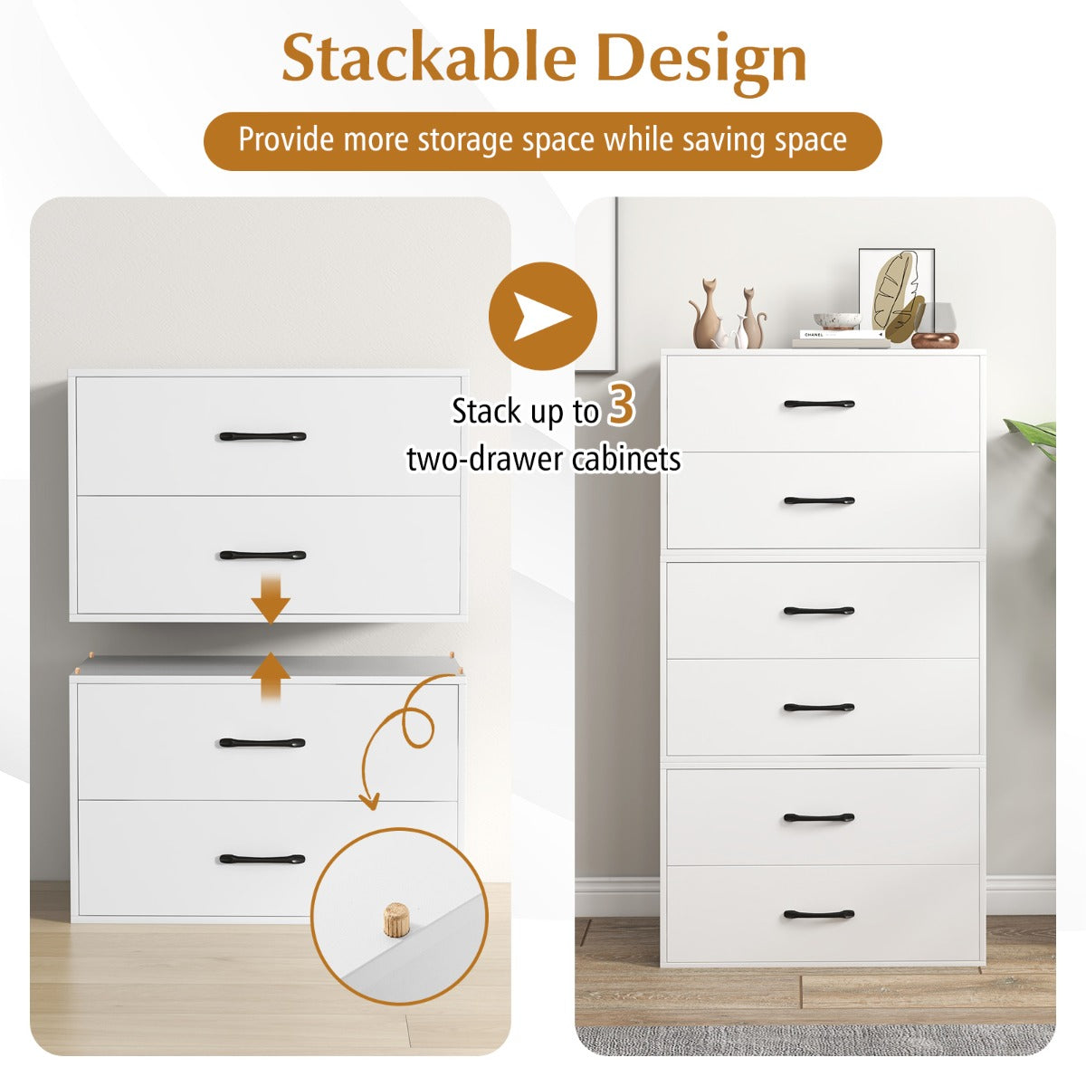2-Drawer Stackable Storage Organizer with Anti-Topping Kits-White