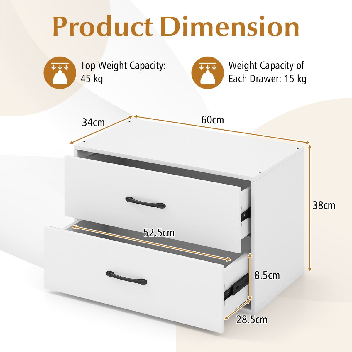 2-Drawer Stackable Storage Organizer with Anti-Topping Kits-White