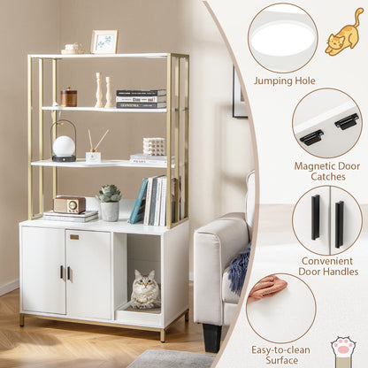 154 cm Large 2-in-1 Cat Litter Box Enclosure with Storage-White
