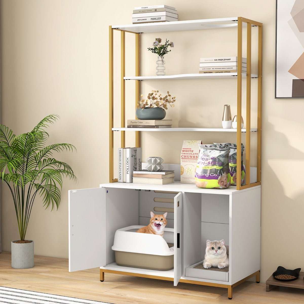 154 cm Large 2-in-1 Cat Litter Box Enclosure with Storage-White