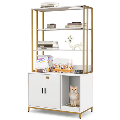 154 cm Large 2-in-1 Cat Litter Box Enclosure with Storage-White