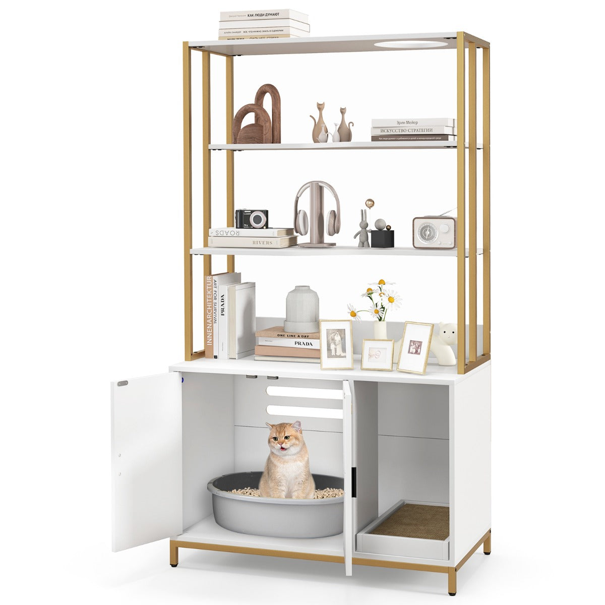 154 cm Large 2-in-1 Cat Litter Box Enclosure with Storage-White