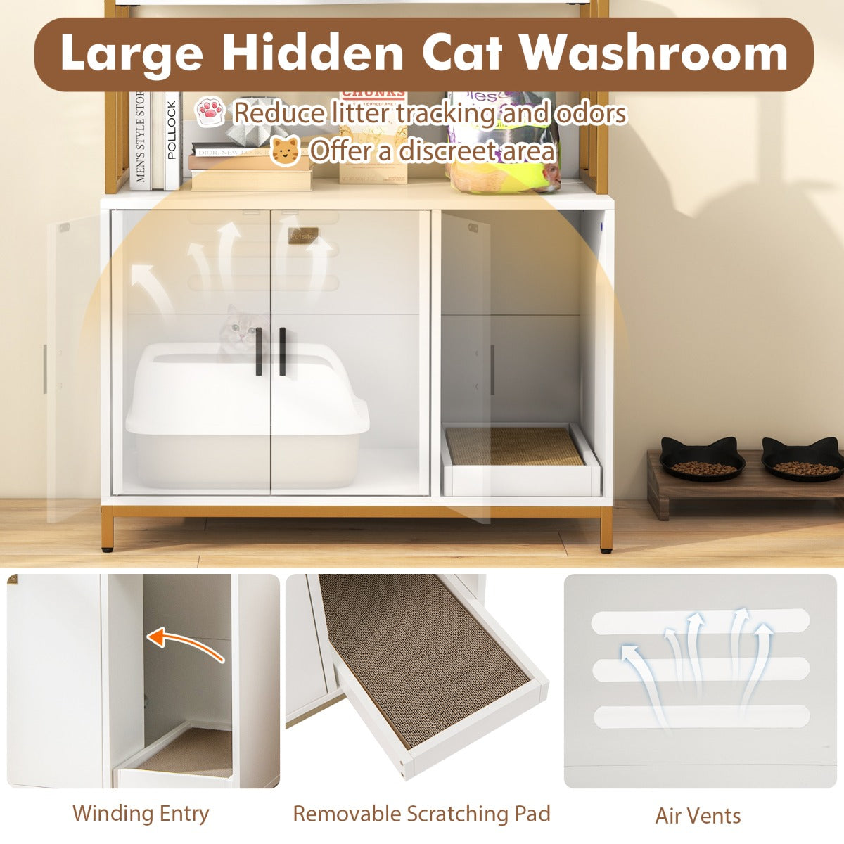 154 cm Large 2-in-1 Cat Litter Box Enclosure with Storage-White
