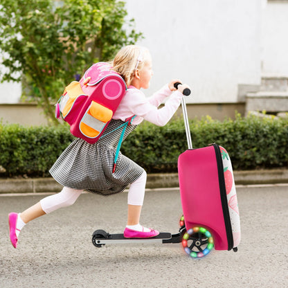 2-IN-1 Skateboard Luggage with 3 Color Lighted Wheels for Kids-Pink &amp; White