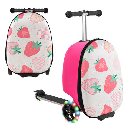 2-IN-1 Skateboard Luggage with 3 Color Lighted Wheels for Kids-Pink &amp; White