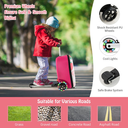 2-IN-1 Skateboard Luggage with 3 Color Lighted Wheels for Kids-Pink &amp; White