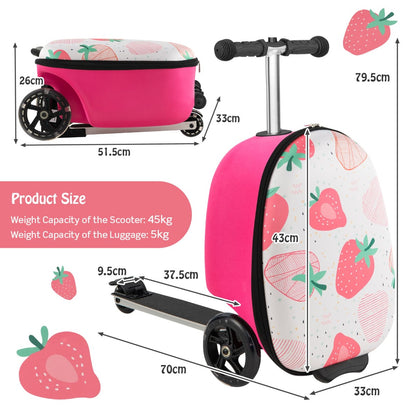 2-IN-1 Skateboard Luggage with 3 Color Lighted Wheels for Kids-Pink &amp; White