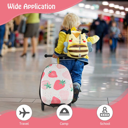 2-IN-1 Skateboard Luggage with 3 Color Lighted Wheels for Kids-Pink &amp; White
